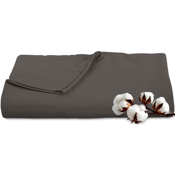 Royale Linens 300 Thread Count 100% Long Staple Combed Cotton Flat Sheet - Super Soft - Top Sheets - Full Flat Sheet Sold Separately - Breathable, Cool & Crisp Percale Sheets Only (Twin XL, Grey)