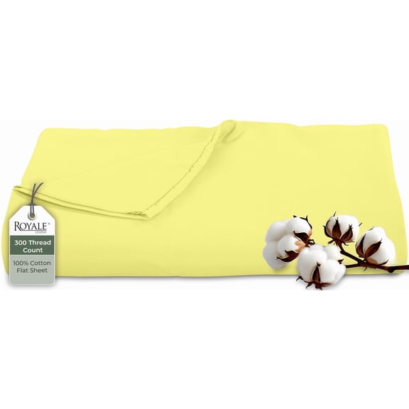 Royale Linens 300 Thread Count 100% Long Staple Combed Cotton Flat Sheet - Super Soft - Top Sheets - Full Flat Sheet Sold Separately - Breathable, Cool & Crisp Percale Sheets Only (Twin XL, Yellow)