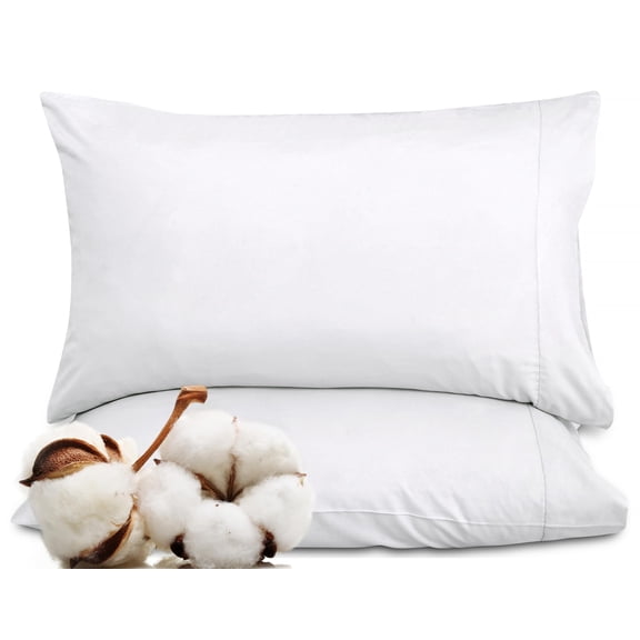 ROYALE LINENS 300 Thread Count 100% Long Staple Combed Cotton Pillowcases Set of 2, Standard Bed Pillow Cover, 20"x26", Ultra Soft, Breathable, Cool & Crisp Percale, White (Std, White)