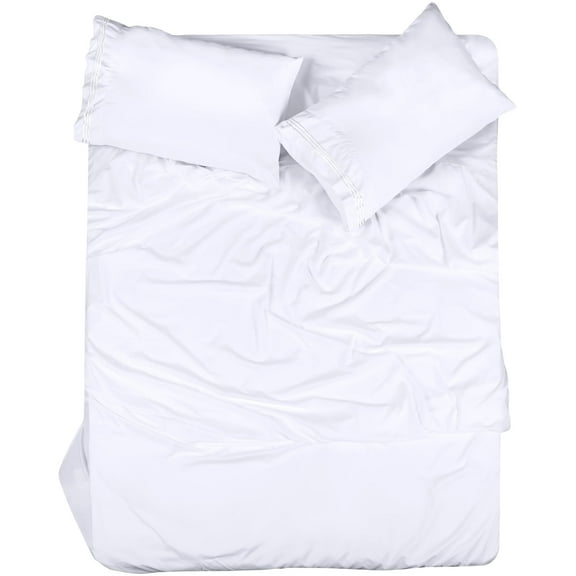 Royale Linens - 4 Piece Queen Bed Sheet - Soft Brushed Microfiber 1800 Bedding Set - 1 Fitted Sheet, 1 Flat Sheet, 2 Pillow case - Wrinkle & Fade Resistant Luxury Queen Size Sheet Set (Queen, White)