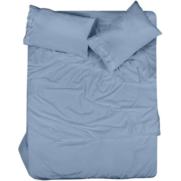 Royale Linens -4 Piece Queen Bed Sheet - Soft Brushed Microfiber 1800 Bedding Set - 1 Fitted Sheet, 1 Flat Sheet, 2 Pillowcase -Wrinkle & Fade Resistant Luxury Queen Size Sheet Set (Lake Blue, Queen)