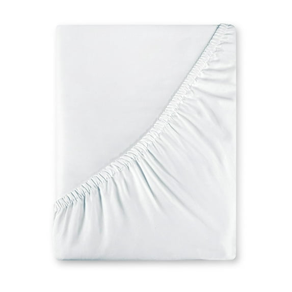 Royale Linens 400 Thread Count 100% American Grown Cotton Fitted Sheet Full Size - All Around Elastic Fitted Sheet - Luxury Sateen Weave - Snug Fit Bottom Sheet Fit Up to 16" (Full, Signature White)