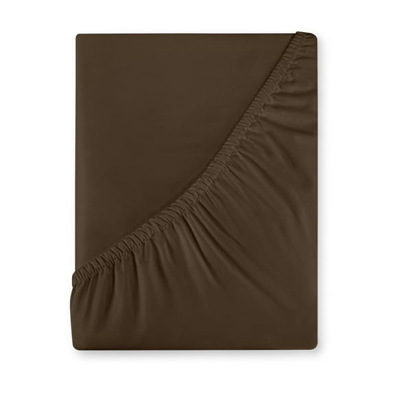 Royale Linens 400 Thread Count 100% American Grown Cotton Fitted Sheet Queen Size - All Around Elastic Fitted Sheet - Luxury Sateen Weave - Snug Fit Bottom Sheet Fit Up to 16 Inch (Queen, Hazel Nut)