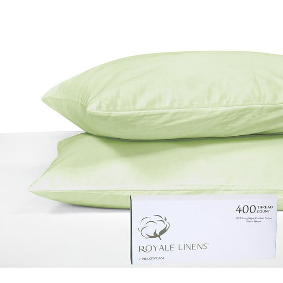 Royale Linens 400 Thread Count 100% American Grown Cotton Pillowcase Set - Luxury Sateen King Pillow case - 20"x40" Inch Soft & Smooth Set of 2 Sage Green Pillowcases -(King, Florentine Sage)