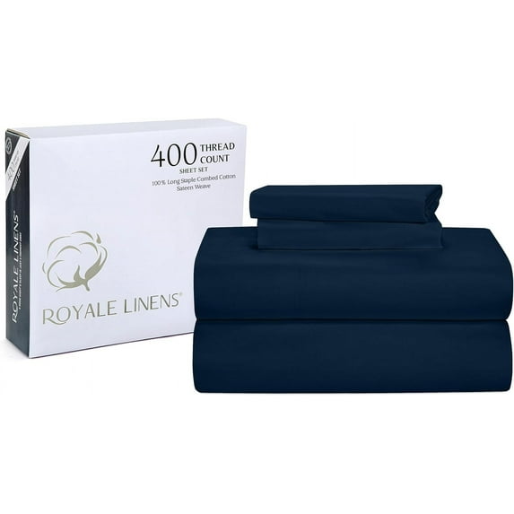 Royale Linens 400 Thread Count 100% Cotton Sateen Sheet Set, Bed Sheet Set, Wrinkle & Fade Resistant Luxury Sheet Set (Twin, Navy)