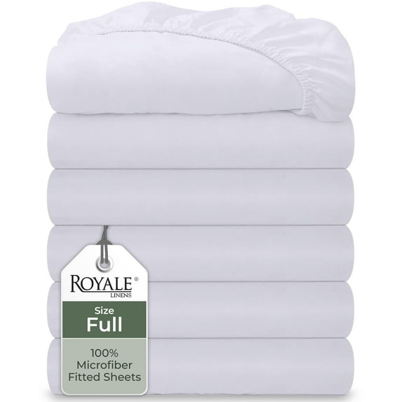 Royale Linens 6 Pack Full Fitted Sheet Set - Bottom Sheet - Ultra Soft & Breathable - Brushed 1800 Microfiber - Wrinkle & Stain Resistant - Hotel Quality Deep Pocket Stretches Up to 16" (Full, White)