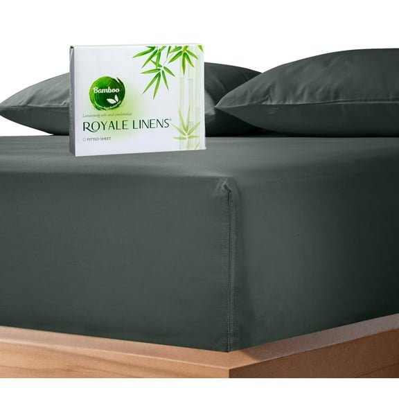 Royale Linens Bamboo Fitted Sheet Queen Only - Cooling Queen Size Fitted Sheets For Bed - Deep Pocket Upto 16" - Organic Viscose Derived from Bamboo - Breathable &Silky Bottom Sheet (60x80 Inch,Grey)