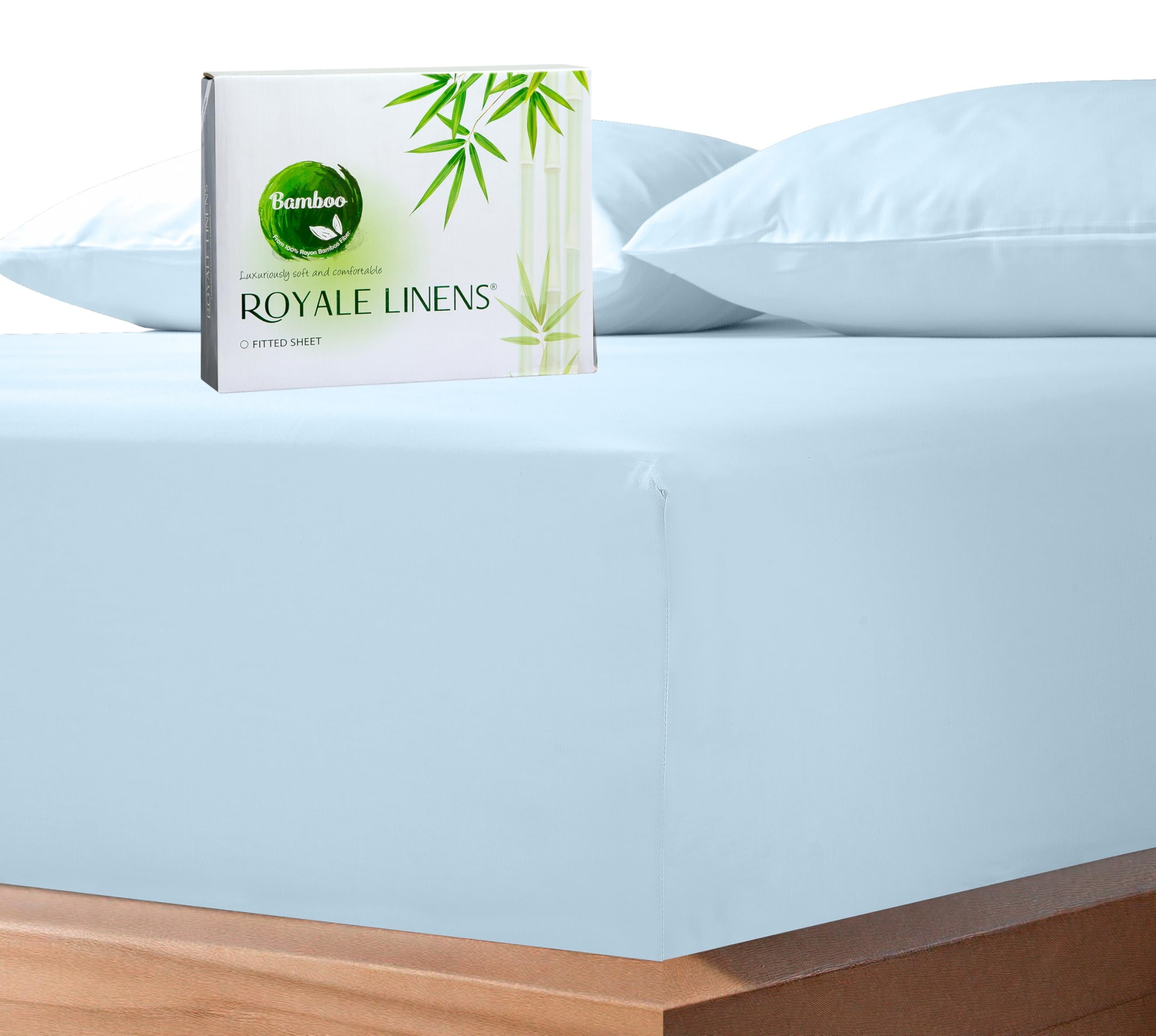 Royale Linens Bamboo Fitted Sheet Twin Only - Cooling Twin Size Fitted Sheets For Bed - Deep Pocket Up to 16" - Organic Viscose Derived from Bamboo - Breathable Bottom Sheet (39x75 Inch, Lake Blue)