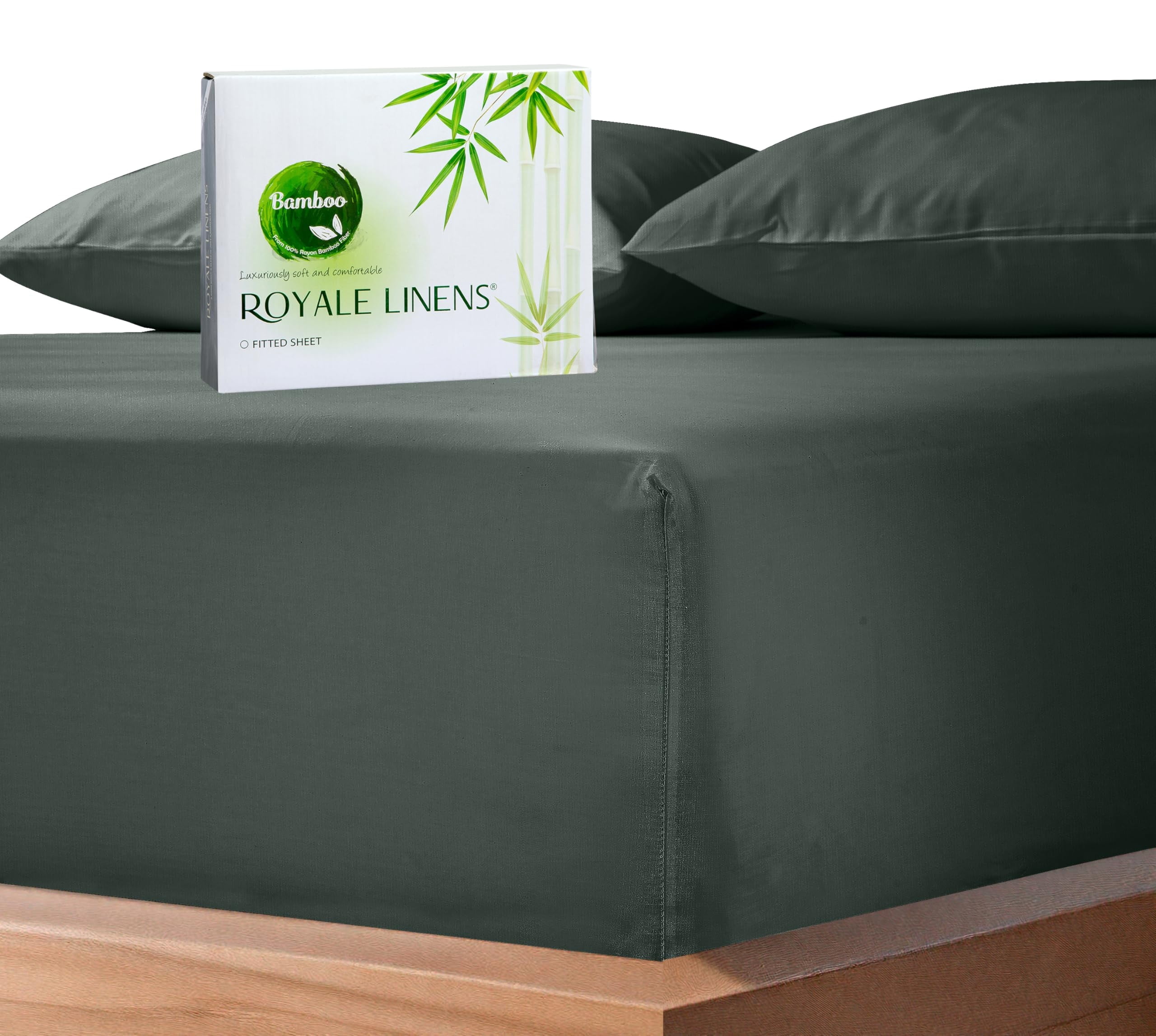 Royale Linens Bamboo Fitted Sheet Twin Only - Cooling Twin Size Fitted Sheets For Bed - Deep Pocket Up to 16" - Organic Viscose Derived from Bamboo - Breathable Bottom Sheet (39x75 Inch, Grey)
