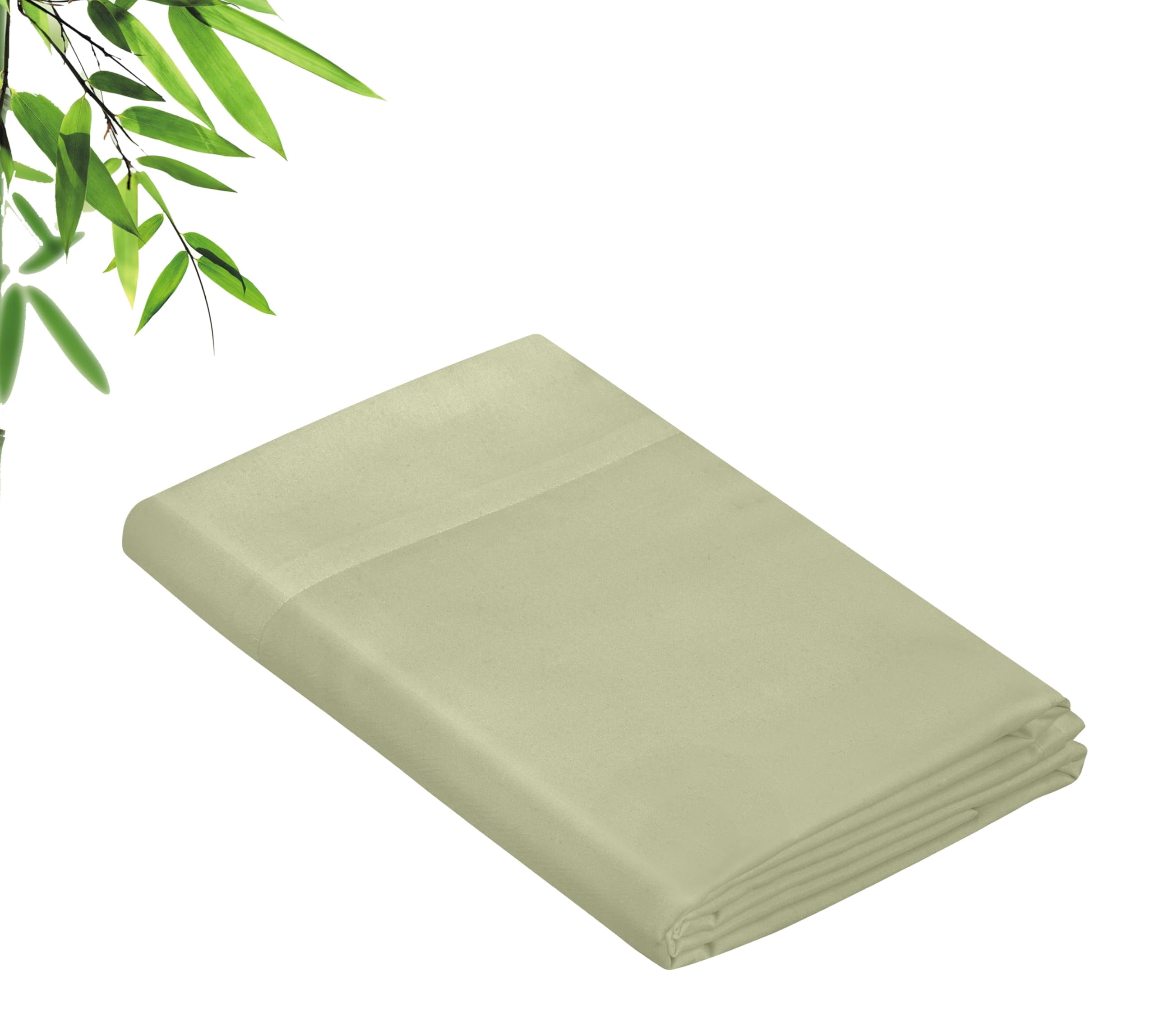 Royale Linens Bamboo Queen Flat Sheets Only - Cooling Sheets - Organic Viscose Derived from Bamboo - Queen Size Flat Sheet Only - Top Sheet - Breathable & Silky Bedding (Queen, Sage Green)
