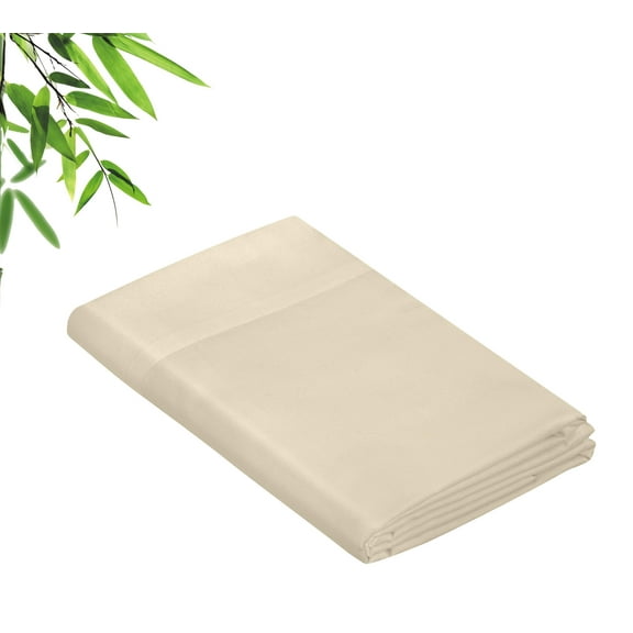 Royale Linens Bamboo Queen Flat Sheets Only - Cooling Sheets - Organic Viscose Derived from Bamboo - Queen Size Flat Sheet Only - Top Sheet - Breathable & Silky Bedding (Queen, Sand)