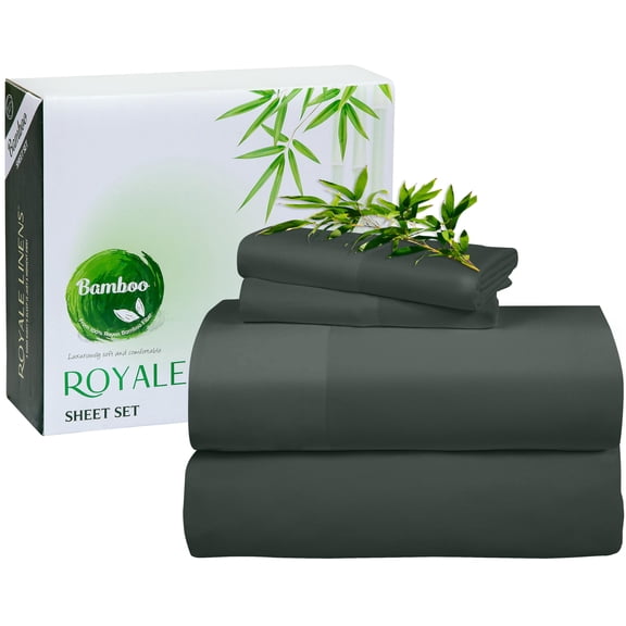 ROYALE LINENS Bamboo Viscose Twin Sheet Set - Cooling Bed Sheet Set - 1 Fitted, 1 Flat & Pillowcase - Fits Up to 16" - Organic Viscose Derived from Bamboo - Bedding Sheet & Pillowcase (Twin, Grey)