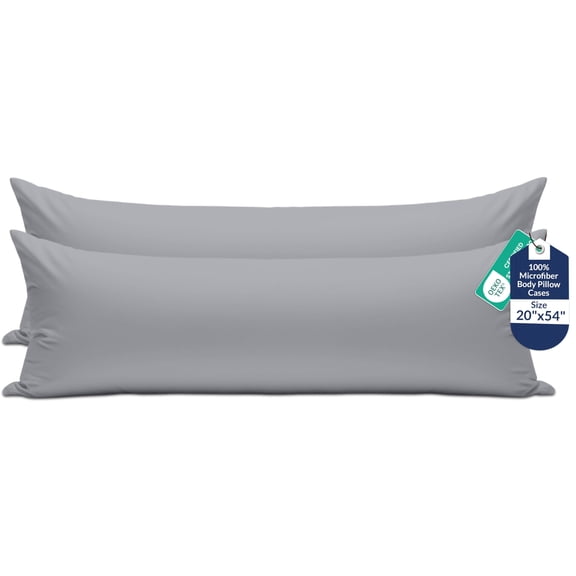 ROYALE LINENS Body Pillow Cover - Double Brushed 1800 Microfiber - 20"x54" with Hidden Zipper Closure - Wrinkle & Fade Resistant - Super Soft Body Pillowcase 2 Pack (Silver, Pack of 2)