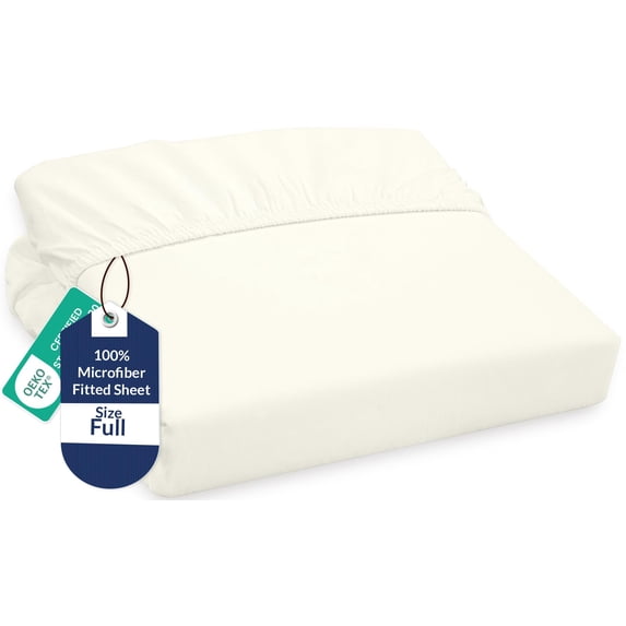 Royale Linens Fitted Sheet Full - Brushed Hotel Quality 1800 Ultra-Soft Wrinkle & Fade Resistant - Bottom Sheet - Deep Pocket Stretches Up to 16" - Fitted Sheet Only - Elastic Sheet (Full, Ivory)