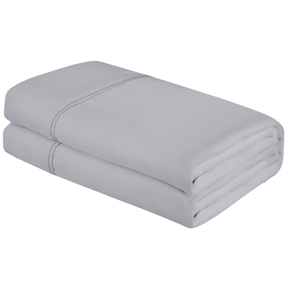 Royale Linens Full Size Flat Sheet Only - Brushed 1800 Microfiber - Wrinkle&Stain Resistant - Hotel Quality Flat Sheet Sold Separately - Top Sheet for Bed (Full, Silver)