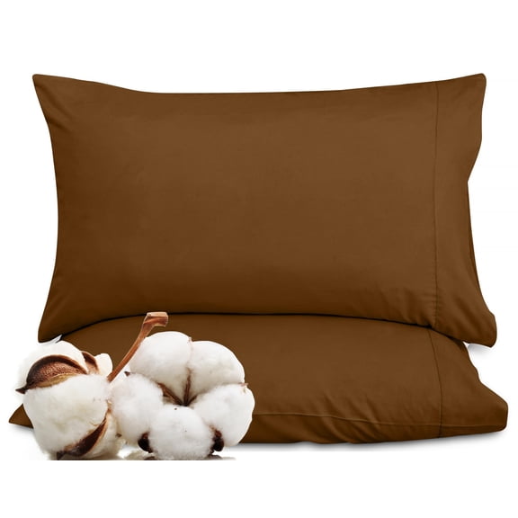 ROYALE LINENS 300 Thread Count 100% Long Staple Combed Cotton Pillowcases Set of 2, King Bed Pillow Cover, 20"x40", Ultra Soft, Breathable, Cool & Crisp Percale (King, Chocolate)