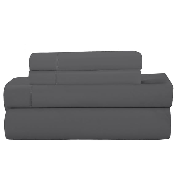 Royale Linens King 4-Piece Sheet Set, Brushed Microfiber Embroidered Hem, Smoke Pearl