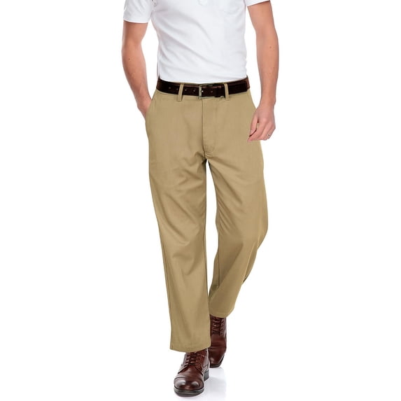 ROYALE LINENS Men's Casual Chino Pants - Classic Fit Flat Front & Wrinkle-Resistant (Regular & Big and Tall) - Khaki