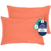 Royale Linens Pillow Shams 2 Pack Euro Size 26x26 Inch - Brushed 1800 Microfiber - Bed Pillow Shams, Wrinkle Resistant Super Soft and Cozy - Back Overlap Closure - Oxford Pillowcase Euro, Coral