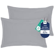 Royale Linens Pillow Shams 2 Pack Euro Size 26x26 Inch - Brushed 1800 Microfiber - Bed Pillow Shams, Wrinkle Resistant Super Soft and Cozy - Back Overlap Closure - Oxford Pillowcase Euro, Silver