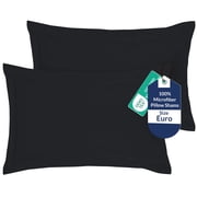 Royale Linens Pillow Shams 2 Pack Euro Size 26x26 Inch - Brushed 1800 Microfiber - Bed Pillow Shams, Wrinkle Resistant Super Soft and Cozy - Back Overlap Closure - Oxford Pillowcase Euro, Black