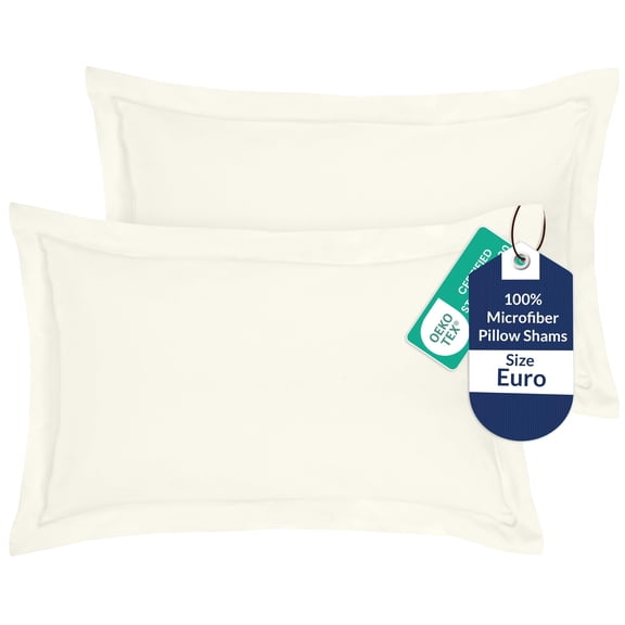 Royale Linens Pillow Shams 2 Pack Euro Size 26x26 Inch - Brushed 1800 Microfiber - Bed Shams, Wrinkle & Fade Resistant Super Soft and Cozy - Envelope Closure - Oxford Pillowcase (Euro,Ivory)
