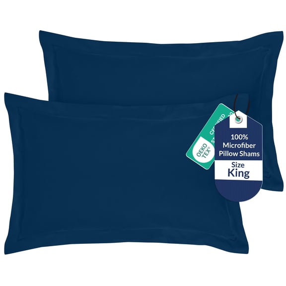 Royale Linens Pillow Shams 2 Pack King Size 20x36 Inch - Brushed 1800 Microfiber - Bed Pillow Shams, Wrinkle Resistant Super Soft and Cozy - Back Overlap Closure - Oxford Pillowcase (King, Navy)