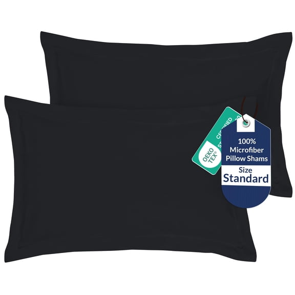 Royale Linens Pillow Shams 2 Pack Standard Size 20x26 Inch - Brushed Microfiber - Bed Pillow Shams, Wrinkle Resistant Super Soft and Cozy - Back Overlap Closure - Oxford Pillowcase (Standard, Black)
