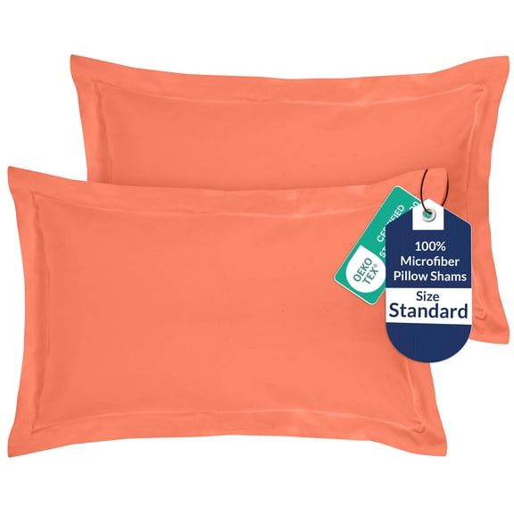 Royale Linens Pillow Shams 2 Pack Standard Size 20x26 Inch - Brushed Microfiber - Bed Pillow Shams, Wrinkle Resistant Super Soft and Cozy - Back Overlap Closure - Oxford Pillowcase (Standard, Coral)