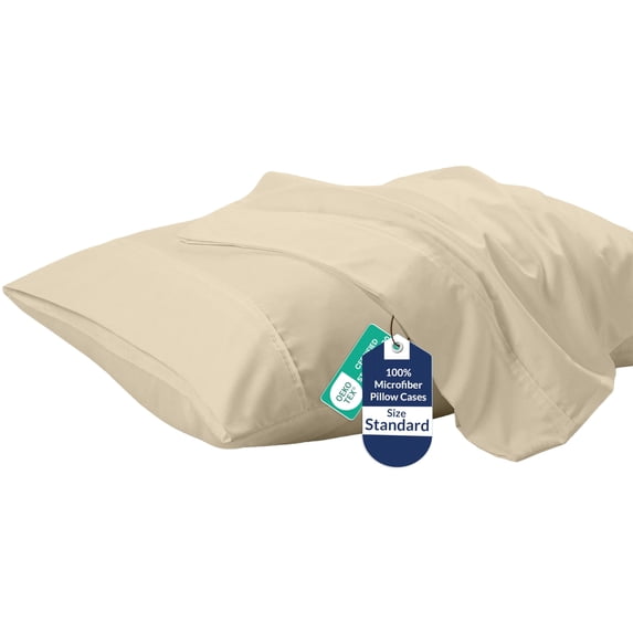 Royale Linens Standard Pillowcase Set of 2 - Bed Pillow Cover - 20"x26" - Sand Pillowcases - 1800 Brushed Microfiber, Wrinkle & Fade Resistant - Soft & Cozy- Standard Size Pillow Case (STD,Sand)