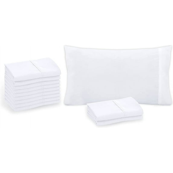 Royale Linens White Cotton Pillowcase Set - Queen Size 20" x 30" Bed Pillow Cover - 100% Cotton- Bulk Pillow Cases - Soft & Cozy- Envelope Closure-Hotel Quality Pillow Case Pack of 12 (Queen, White)