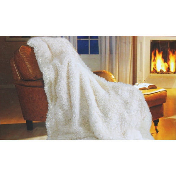 Royale Luxury Collection 3000 Faux Mink-Soft Throw Blanket 55" x 70", Ivory