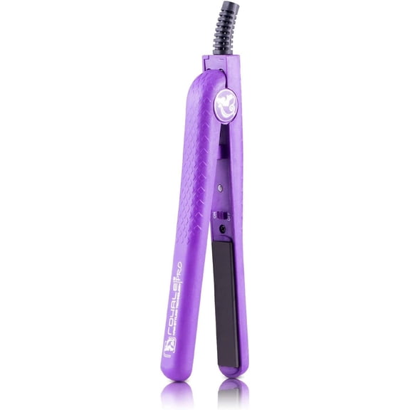Royale Mini Ceramic Tourmaline Flat Iron Hair Straightener 0.5" - Travel Size, Touch Ups, Roots, Bangs (Purple)