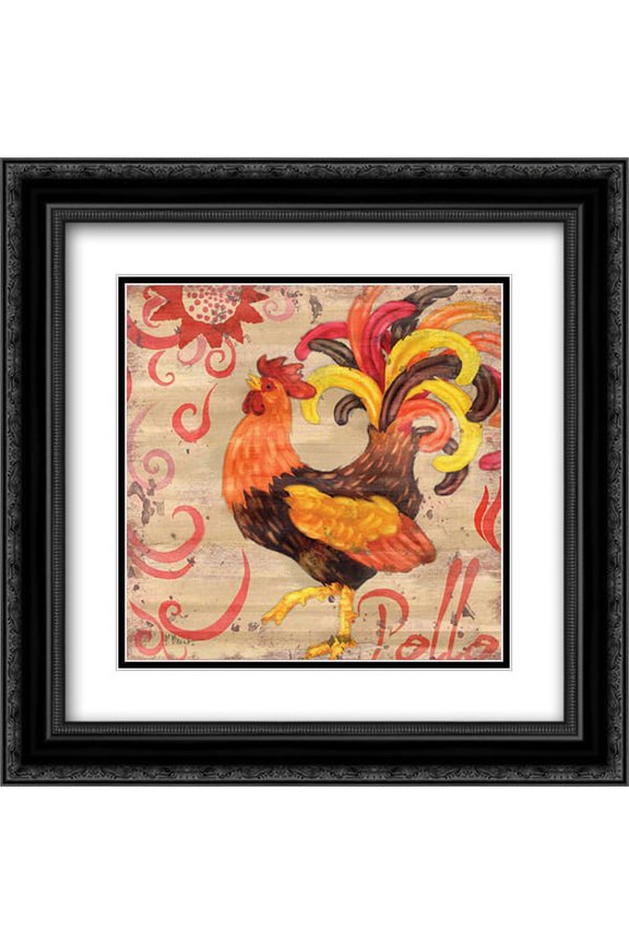 Royale Rooster II 2x Matted 20x20 Black Ornate Framed Art Print by Brent, Paul