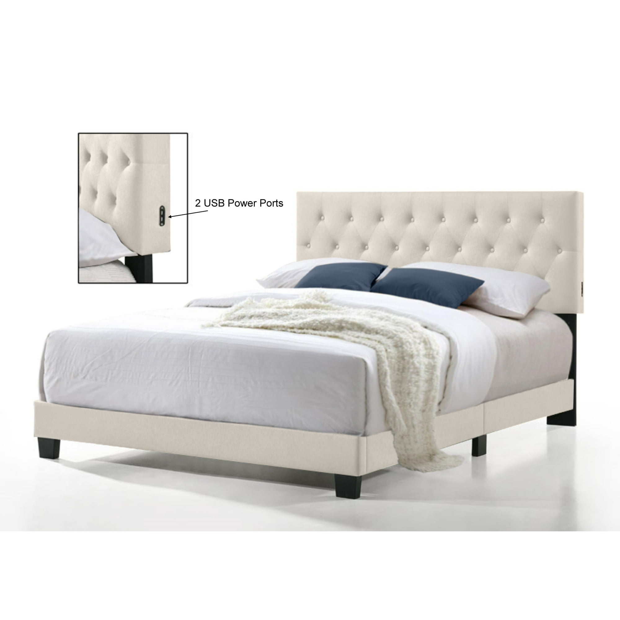 Royale Tufted Bed with USB Power Connection