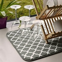 Royallove 18in X 16in Microfiber Dish Drying Mat Super Absorbent Dish Drainer Kitchen Pad With Hanging Loop, Gray