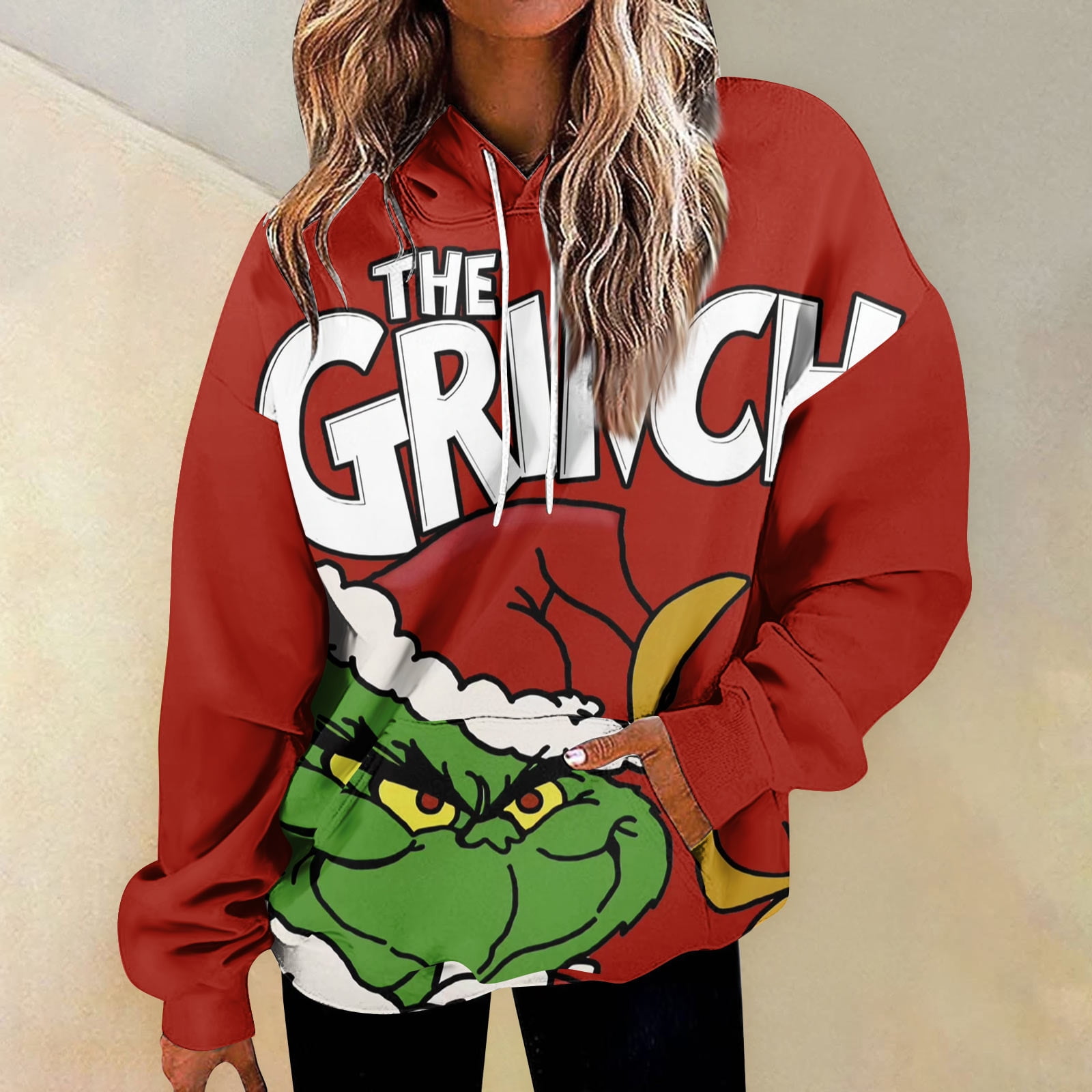 Royallove Grinchs Womens Oversized Crewneck Sweatshirt Fleece Trendy Hoodies Long Sleeve Shirts Pullover Winter Clothes With Pocket