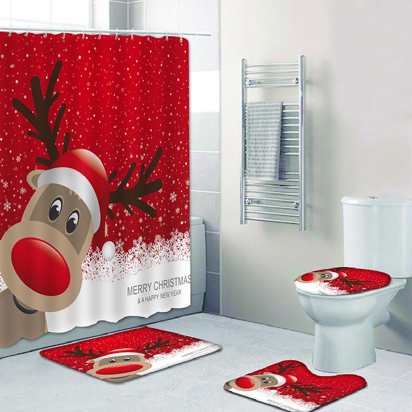 Royallove Merry Christmas Shower Curtain Sets For Bathroom, 4PCS Xmas ...