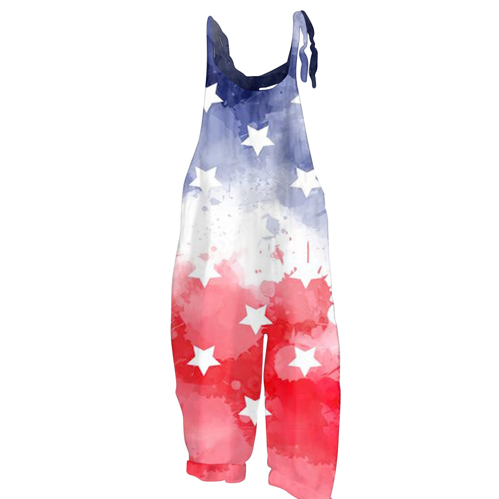 Royallove Plus Size Linen Jumpsuits with USA Flag Print Women’s