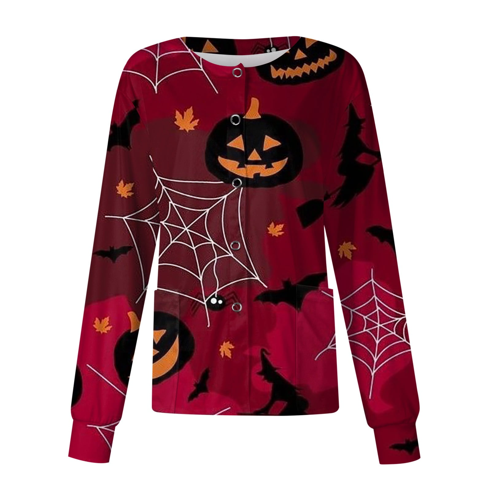 Royallove Women Long Sleeve Pattern Pocket Working Halloween Print