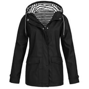 Royallove Women Solid Rain Jacket Outdoor Plus Waterproof Hooded Raincoat Windproof