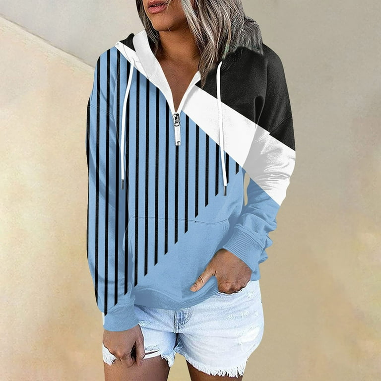Royallove Women\'s Fashion Casual Zipper Drawstring Long Sleeve Geometric  Printed Hooded Sweatshirt