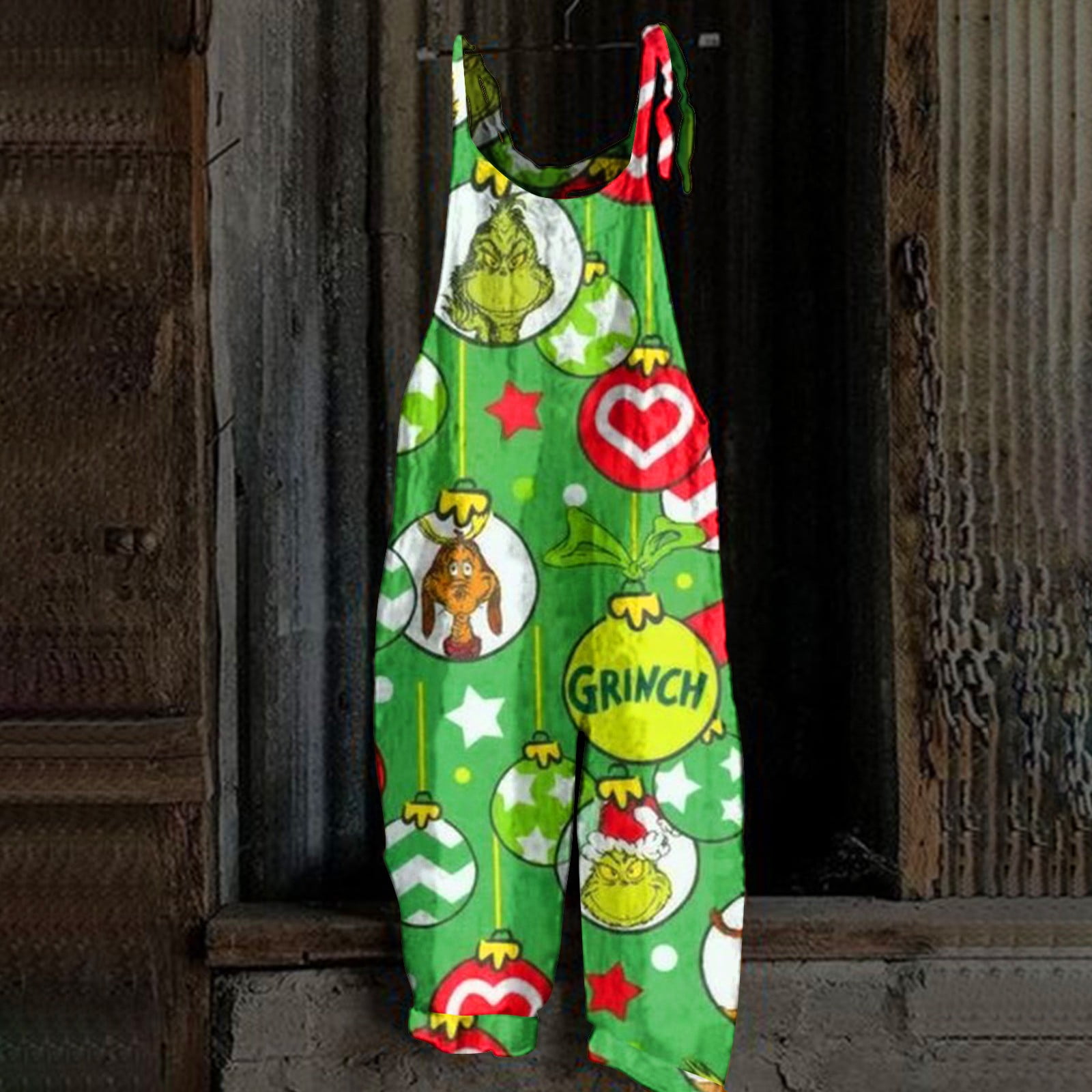 Royallove 𝑮𝒓𝒊𝒏𝒄𝒉 Womens Funny Christmas Overalls Green Matching Pajamas