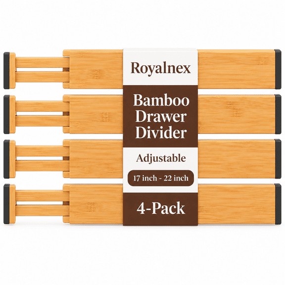 Royalnex 4-Pack Bamboo Drawer Dividers, Expandable Non-Slip Organizer, 17-22 Inch