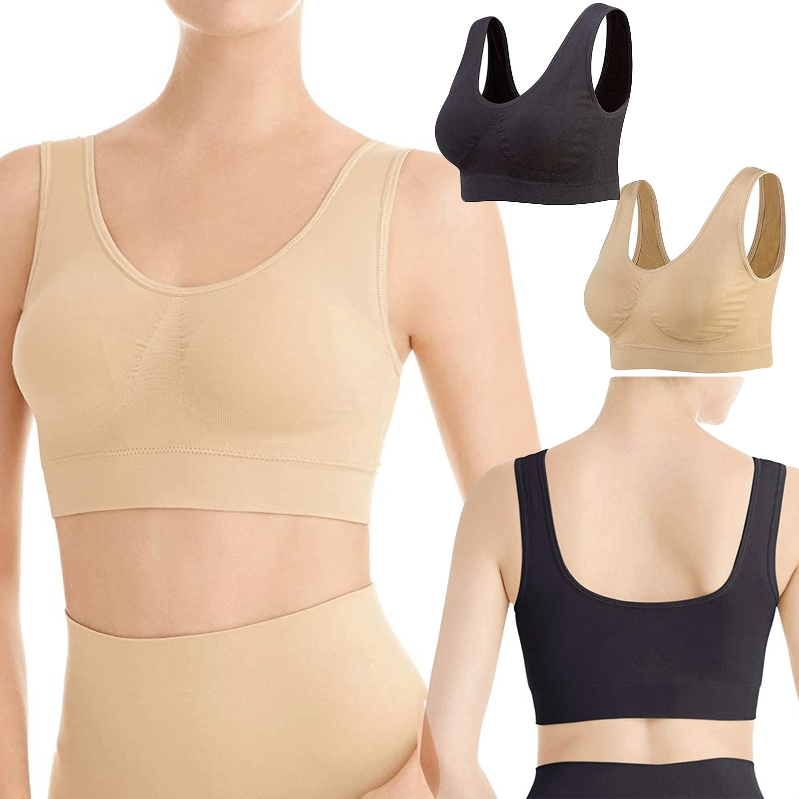 Royalove 2Pack Seamless Sports Bra Wirefree Yoga Bra with Removable