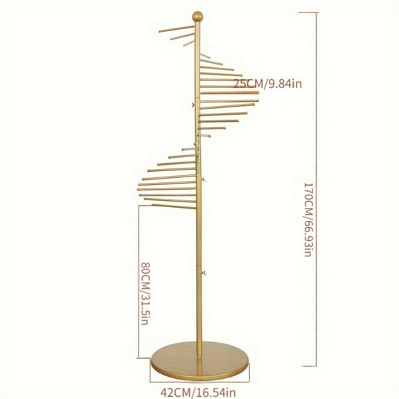 Royalshade New Elegant Golden Metal Scarf and Towel Rack - Freestanding Rotating Display Stand for Fashion Accessories, Ties, Belts - Ideal for Clothing Stores & Home Vanity Organizer