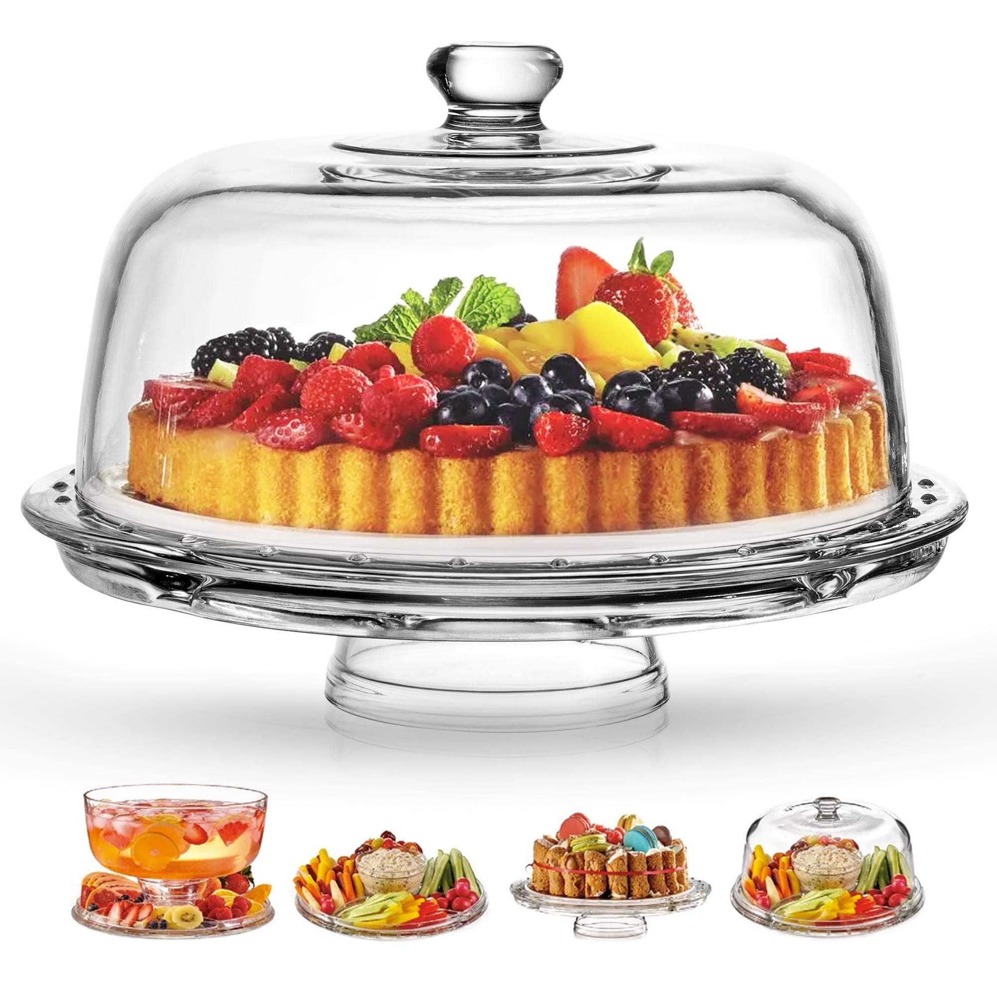Royalty Art Glass Cake Stand - Clear Glass, Contemporary Style - 2 Piece, 12" Round