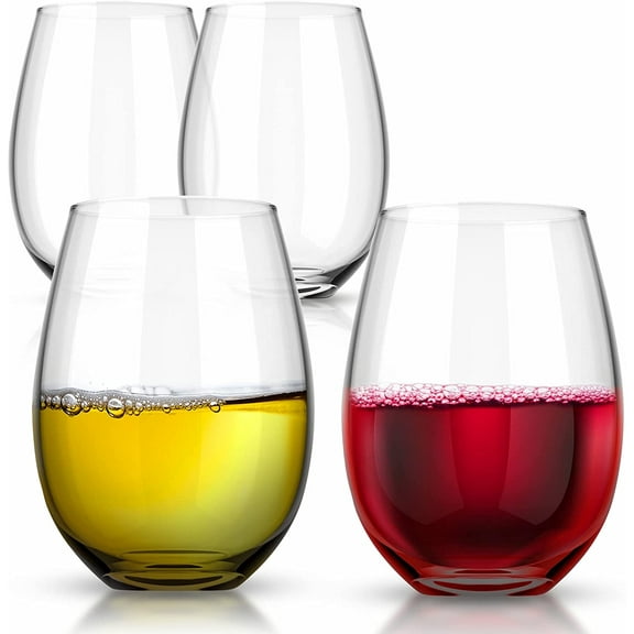 Royalty Art European Stemless White Wine Cups 4-Piece Set Classic Craftsmanship, Elegant Hosting Glassware , Modern, Heavy-Duty Borosilicate Glass Crystal , Dishwasher Safe