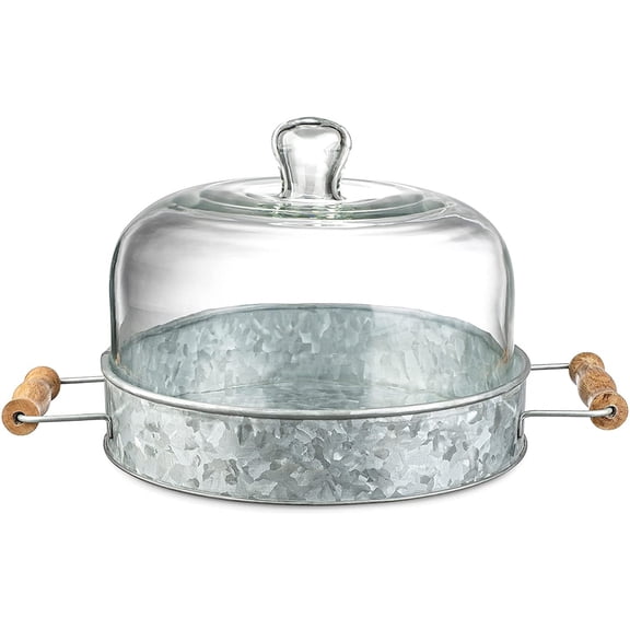 Royalty Art Farmhouse Cake Plate with Glass Dome Rustic Style Covered Round Serving Platter for Cakes Pastries Cheese Boards and Appetizers Kitchen Dining Centerpiece
