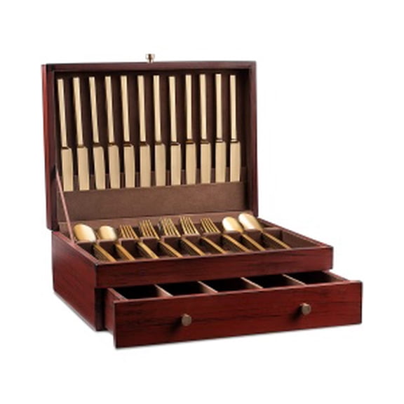 Royalty Art Fine Silverware Storage Box with Pull Out Drawer Premium Wood Flatware Chest for Forks Knives Spoons Tarnish-Resistant Felt Lining Kitchen and Dining Organizer